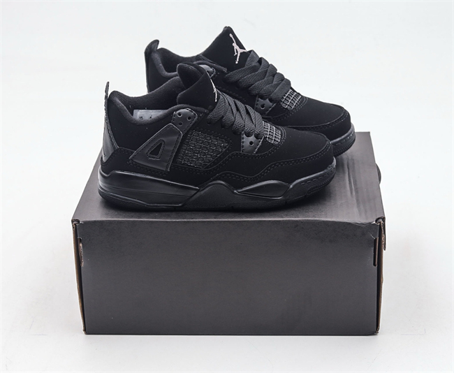 Youth Running weapon Super Quality Air Jordan 4 Black Shoes 037